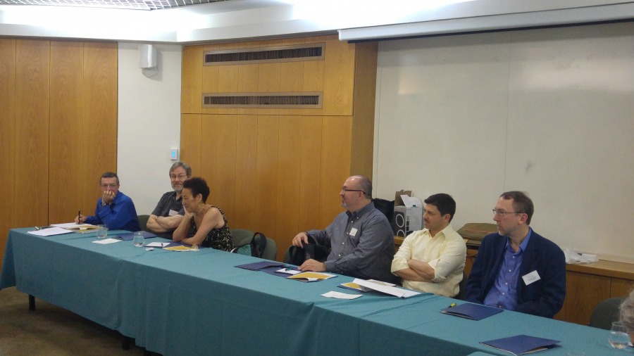 Right to Left: Prof. Andrew Kydd Prof. Robert Trager, Prof. Cameron Thies, Prof. Lee Ann Fuji,  Prof. Ben Kiernan,  Prof. Arie Kacowicz, 